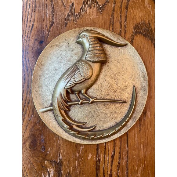 Vintage Gold Chalkware Bird Chinoiserie Ceramic Wall Decor - Picture 1 of 5